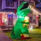 GOOSH 7 FT Christmas Inflatables Dinosaur T Rex with Xmas Hat Holding a Bear with Built-in LEDs